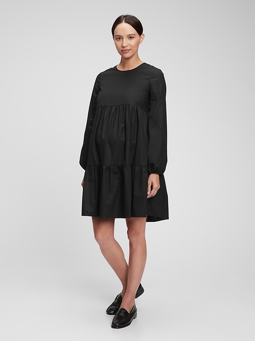 1 of 8 showing, with the color true black of product Maternity Tiered Dress
