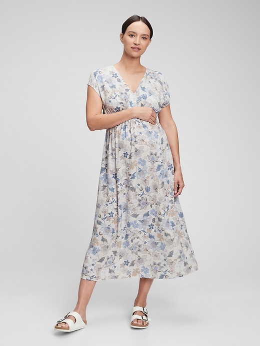 1 of 8 showing, with the color floral print of product Maternity Empire Waist Midi Dress