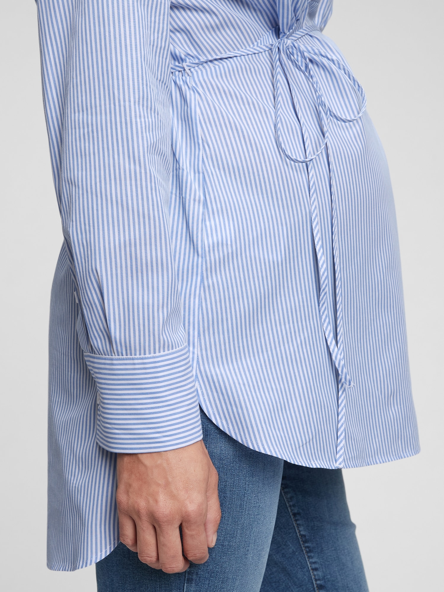 Oversized Nursing & Maternity Collared Top | Blue Pinstripe