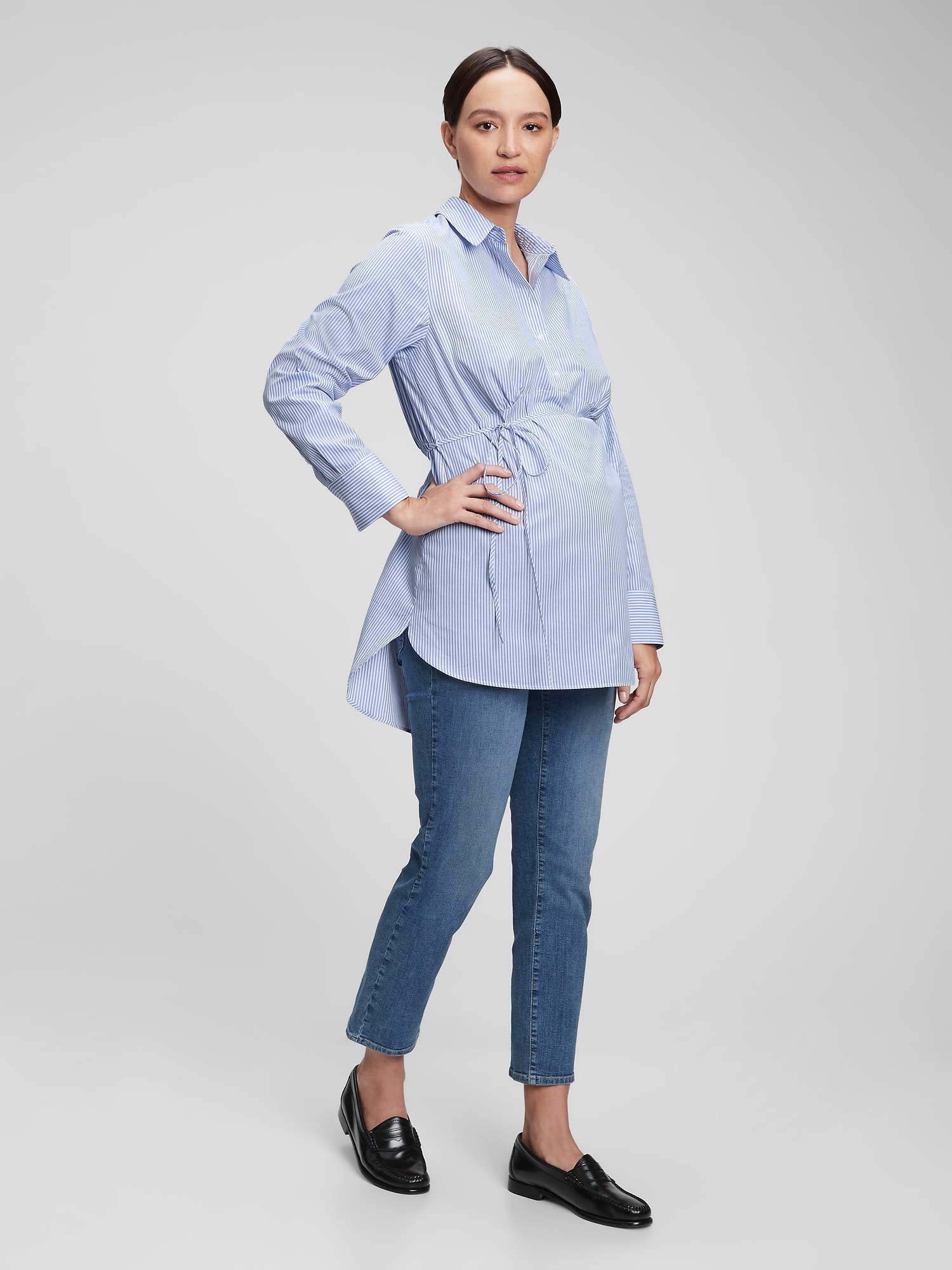 Gap Maternity Popover Shirt In Blue Stripe