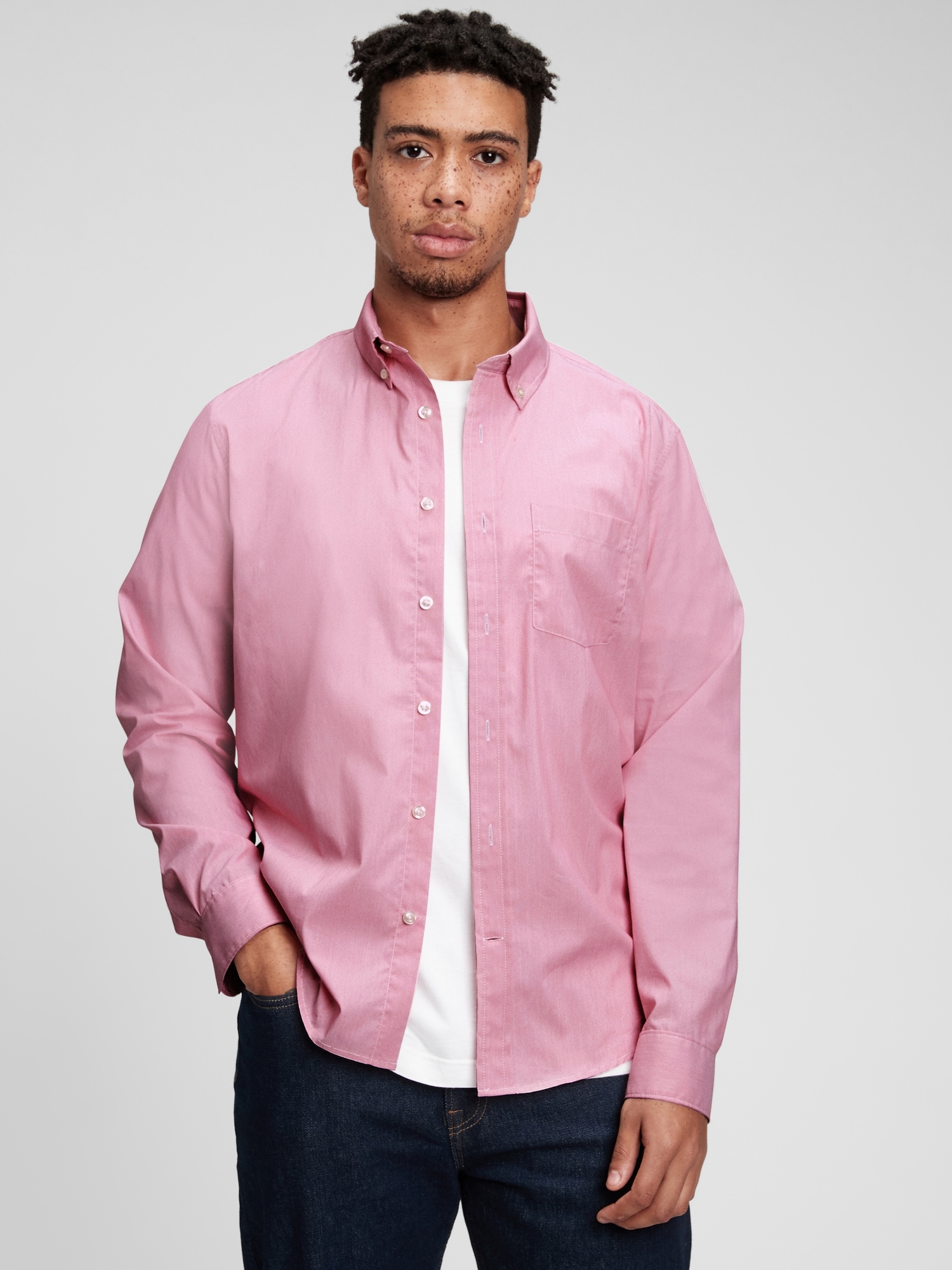 Gap All-day Poplin Shirt In Untucked Fit In Pink Standard