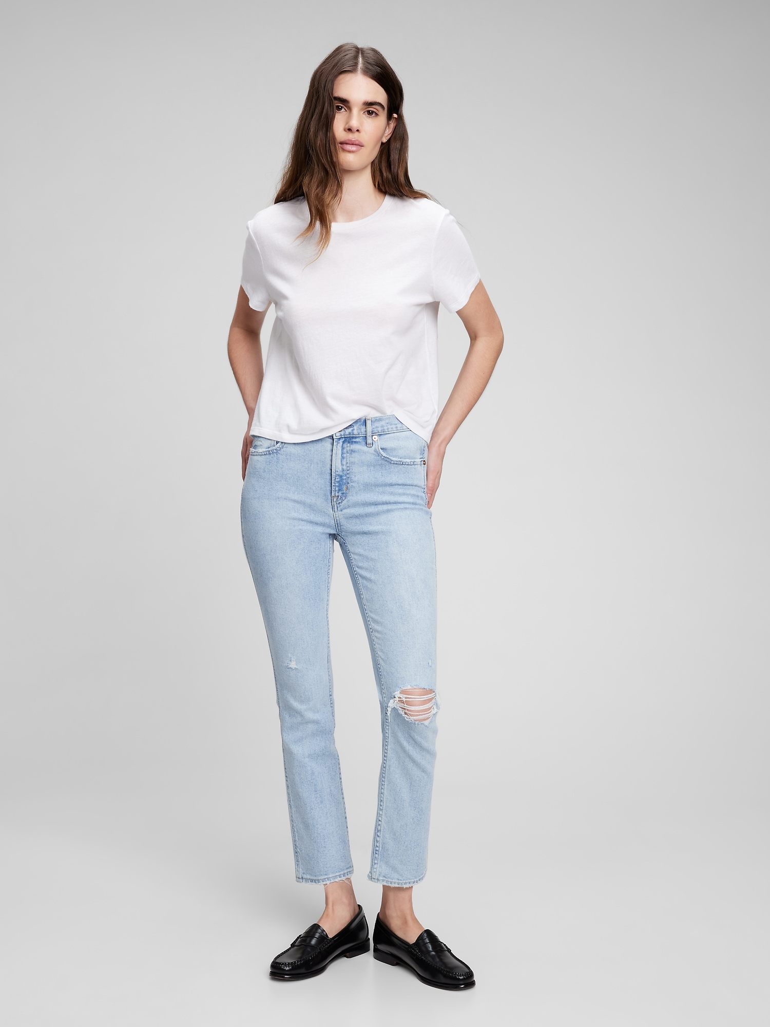 Gap Mid Rise Vintage Slim Jeans With Washwell In Light Destroy