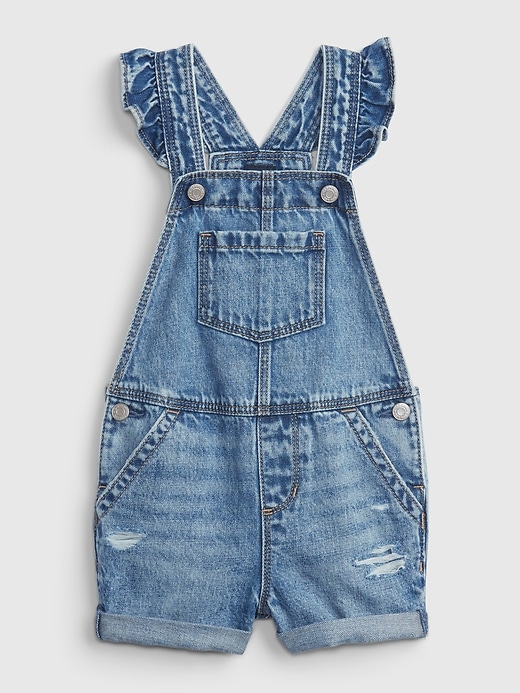 Image number 1 showing, Toddler Ruffle Denim Shortalls with Washwell