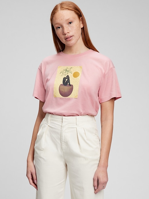 1 of 8 showing, with the color PINK STANDARD of product Gap × Yen Ospina 100% Organic Cotton Graphic T-Shirt