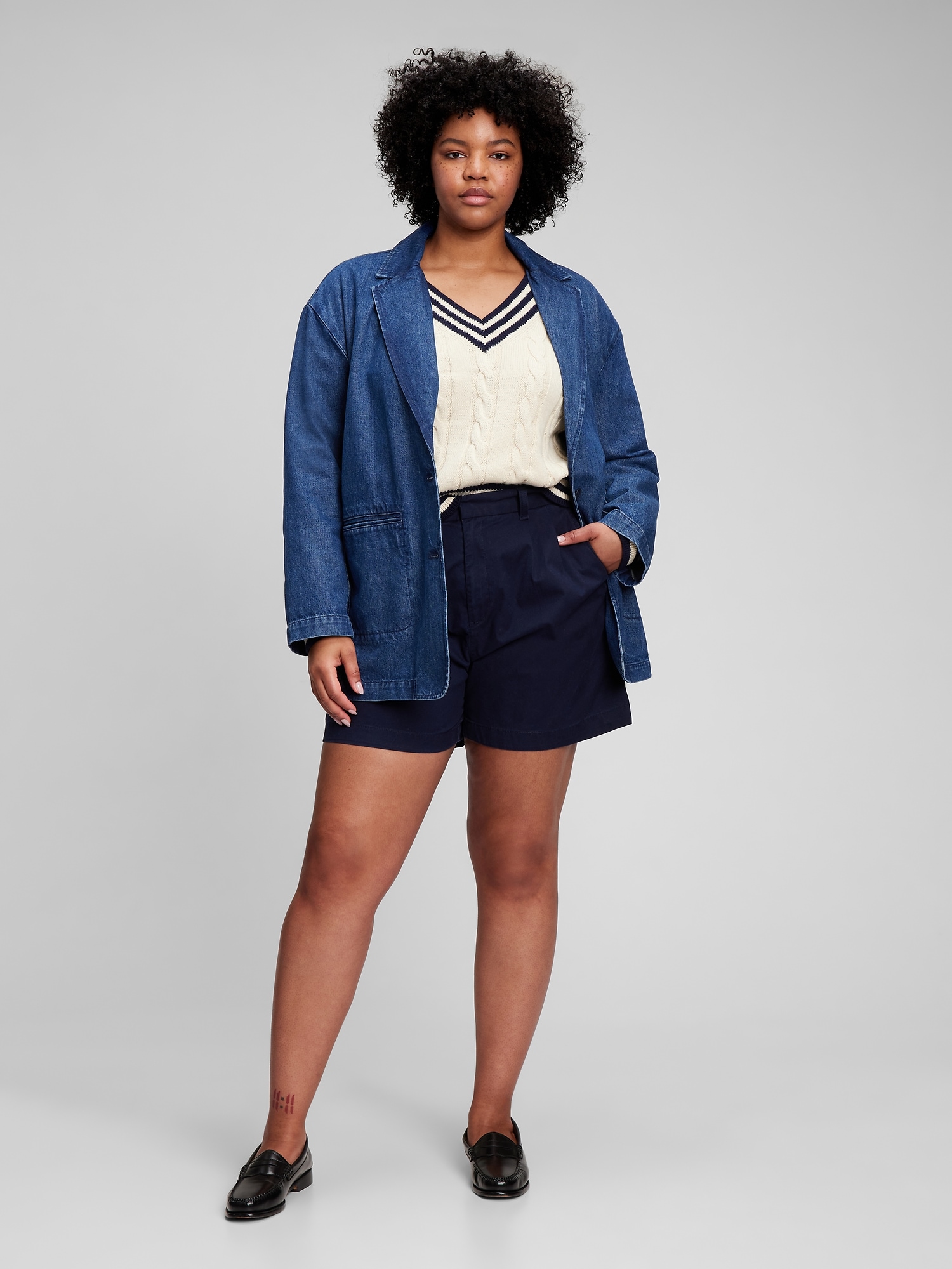 Plus size denim blazers top