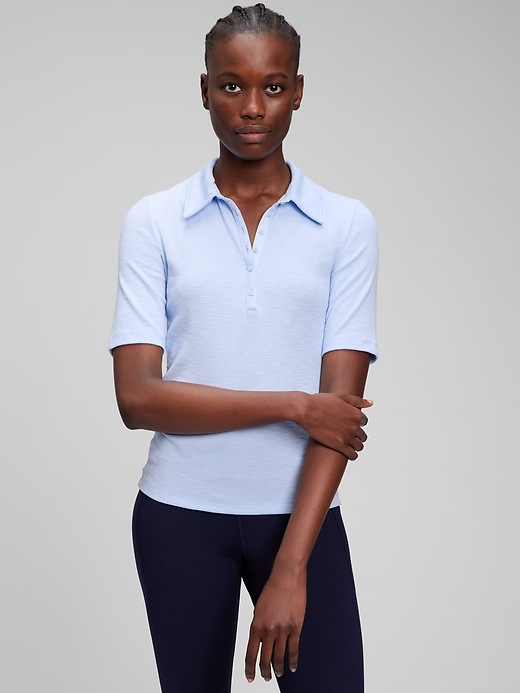 Image number 1 showing, Ribbed Henley Polo T-Shirt
