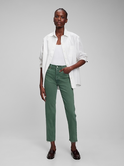 1 of 8 showing, with the color winter forest green of product High Rise Cheeky Straight Jeans with Washwell
