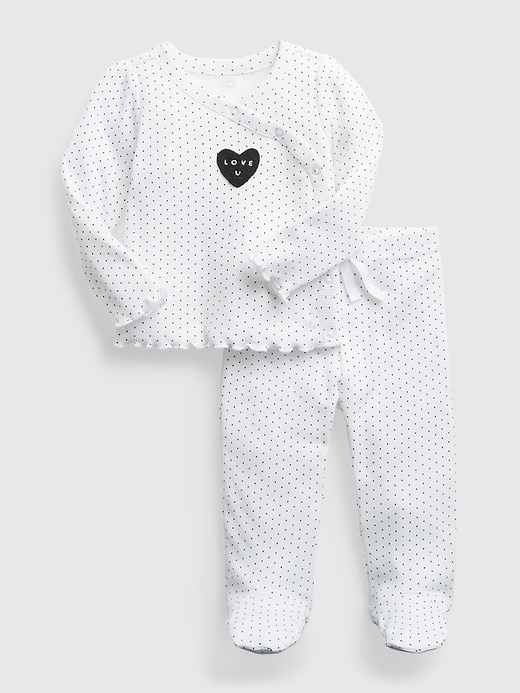 1 of 8 showing, with the color optic white of product Baby 100% Organic Cotton First Favorite Kimono Outfit Set