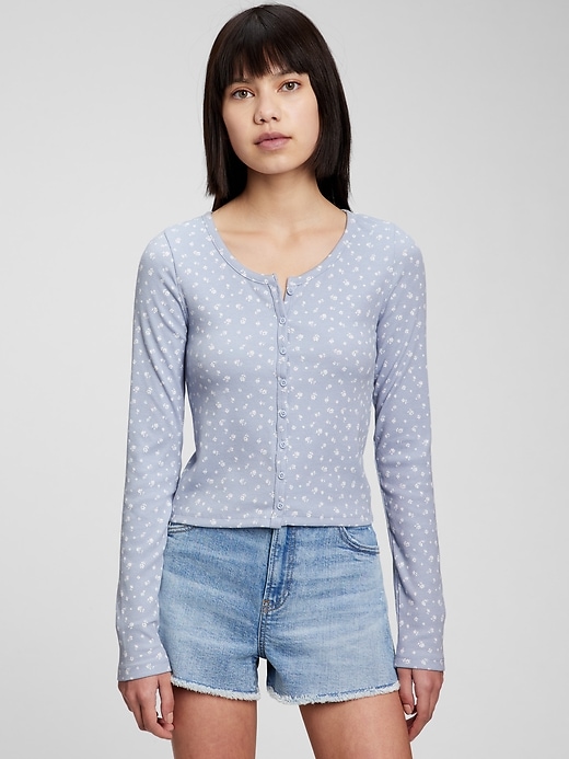 1 of 8 showing, with the color ice blue of product Teen Rib Cardigan