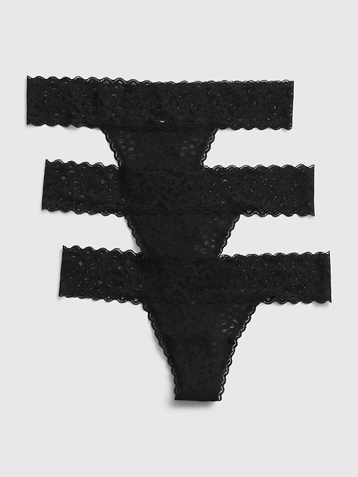 1 of 8 showing, with the color true black of product Lace Thong (3-Pack)