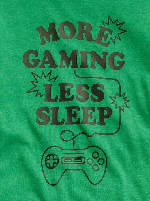 2 of 8 showing, with the color parrot green of product Kids 100% Organic Cotton Gamer Print PJ Set