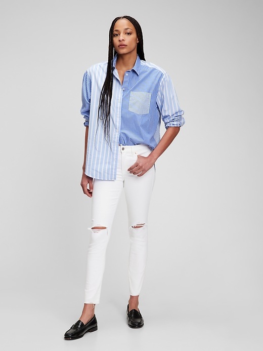 1 of 8 showing, with the color white destroy of product Mid Rise True Skinny Jeans with Washwell