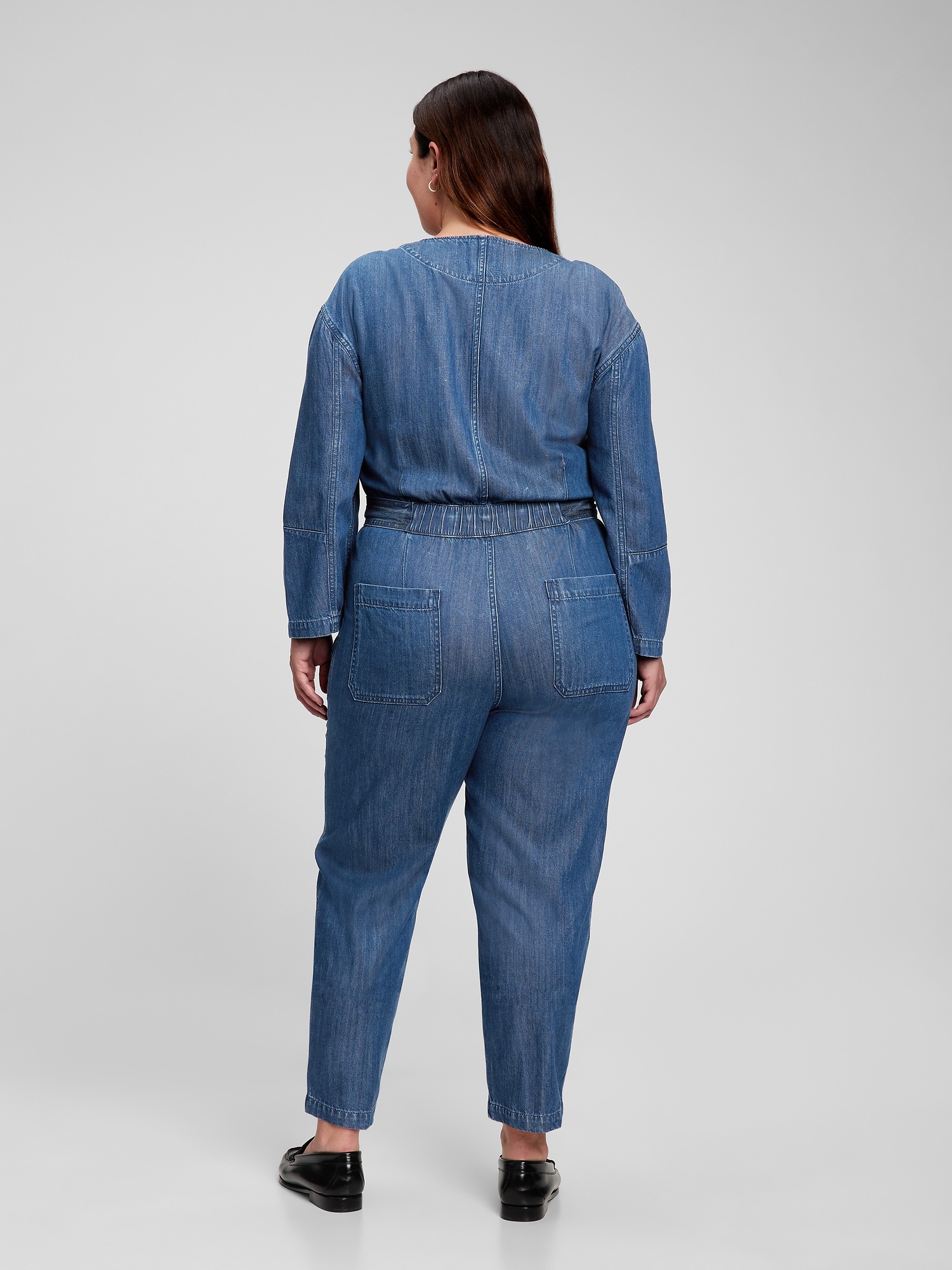 v neck denim jumpsuit