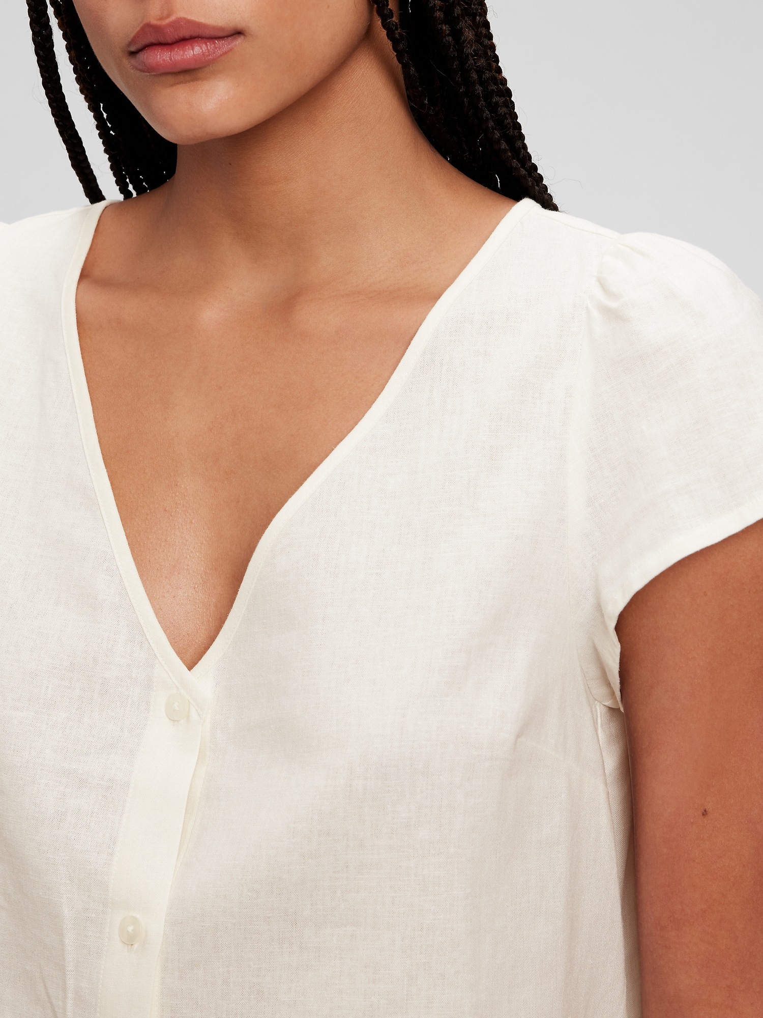 Linen Blend V-Neck Button-Front Shirt | Gap