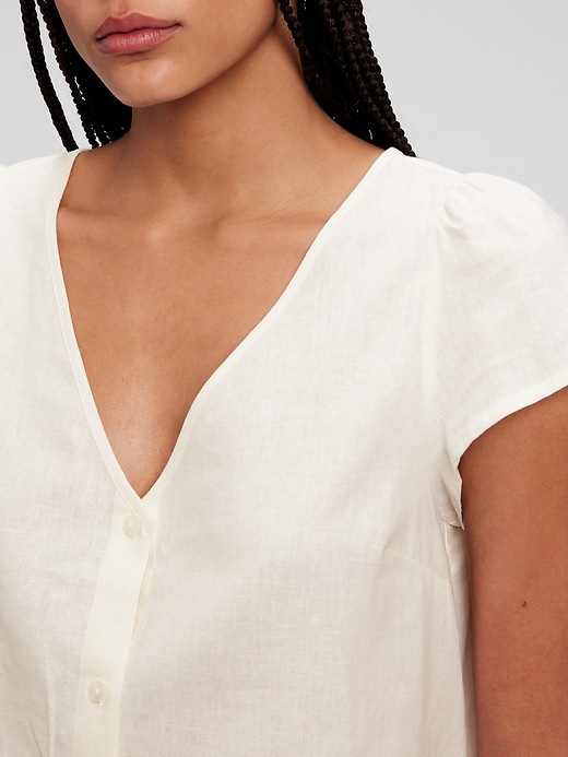 Image number 3 showing, Linen Blend V-Neck Button-Front Shirt