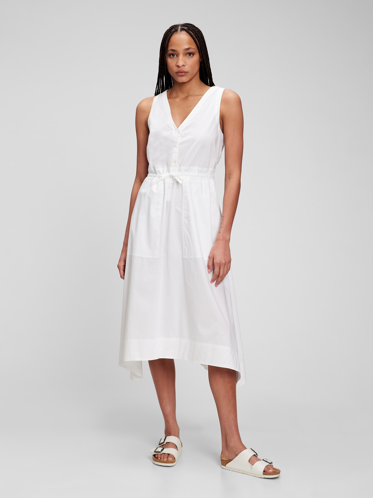Gap Tie-waist Midi Dress In Optic White