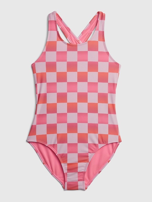 1 of 8 showing, with the color new off white of product Kids Recycled Graphic Swim One-Piece