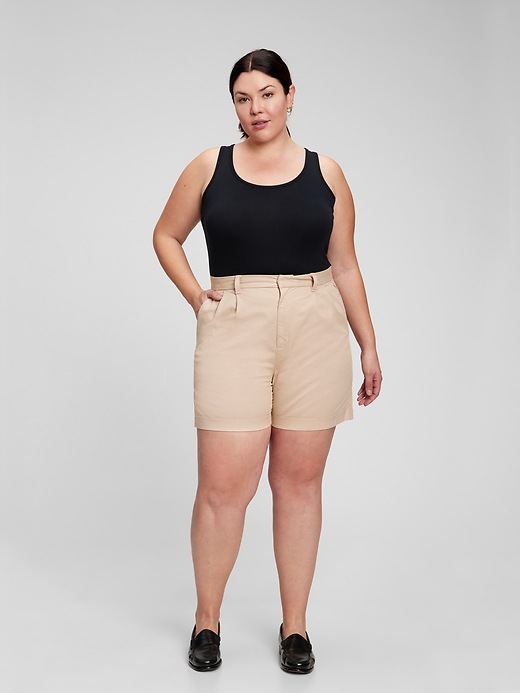 High Rise Pleated Khaki Shorts Gap