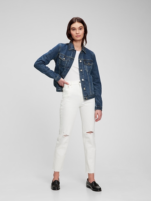 1 of 8 showing, with the color dark indigo of product Icon Denim Jacket with Washwell