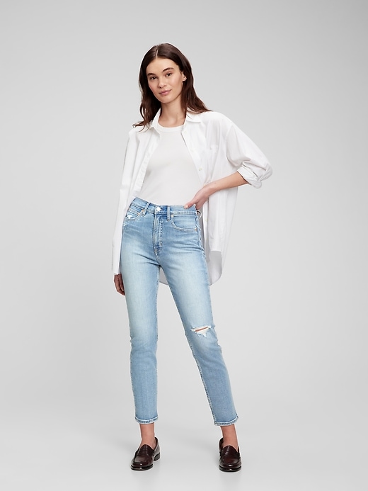 1 of 8 showing, with the color authentic light destroy of product High Rise Vintage Slim Jeans with Washwell
