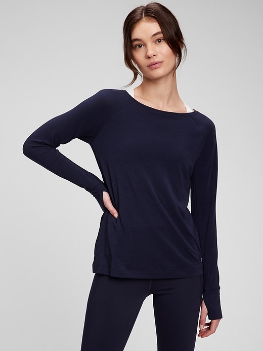 1 of 8 showing, with the color navy blue of product GapFit Breathe Boatneck T-Shirt