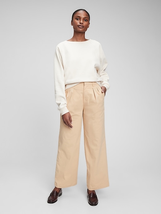 Image number 4 showing, High Rise Pleated Wide Khaki with Washwell