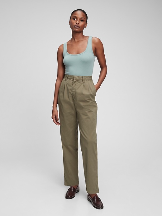 Image number 4 showing, High Rise Pleated Khaki with Washwell