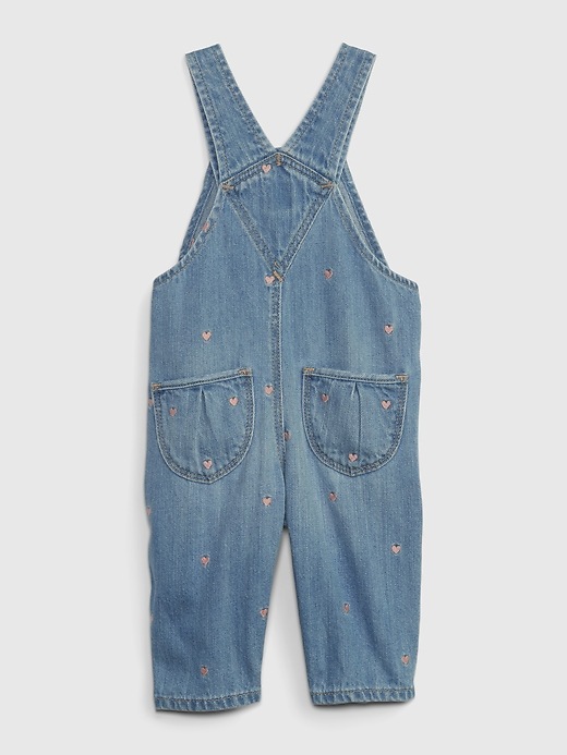 2 of 8 showing, with the color denim 616 of product Baby 100% Organic Embroidered Heart Overalls with Washwell