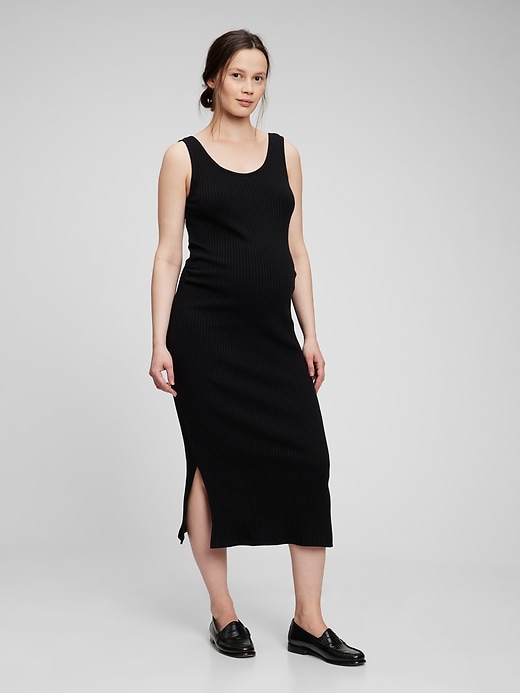 1 of 8 showing, with the color true black of product Maternity Rib Tank Dress