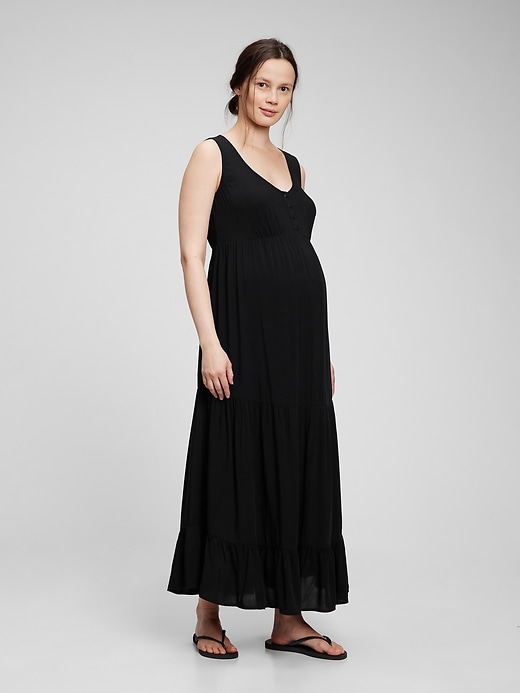 1 of 8 showing, with the color true black of product Maternity Maxi Tank Dress