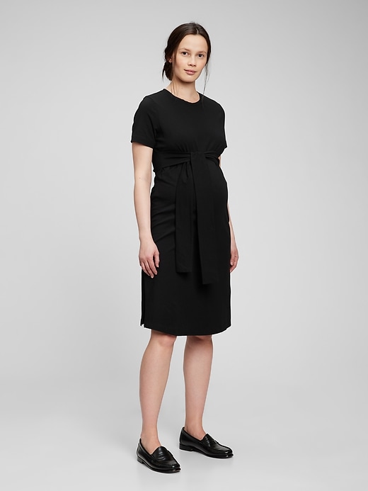 1 of 8 showing, with the color true black of product Maternity Tie-Belt Dress