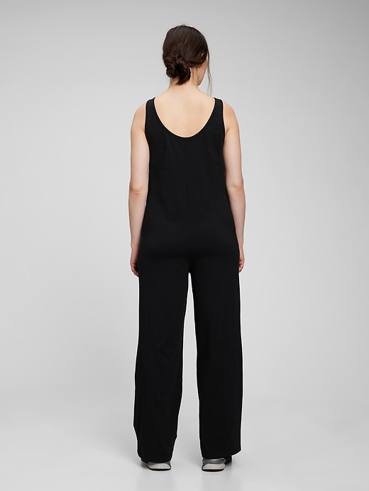 2 of 8 showing, with the color true black of product Maternity Knit Button-Front Jumpsuit