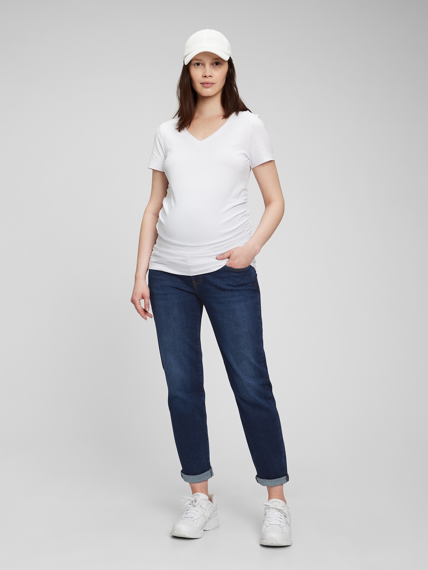 Gap Maternity True Waistband Full Panel Girlfriend Jeans With Washwell In Dark Wash