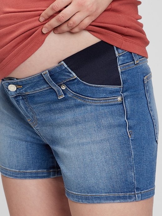 Image number 3 showing, 4" Maternity Inset Panel Denim Shorts