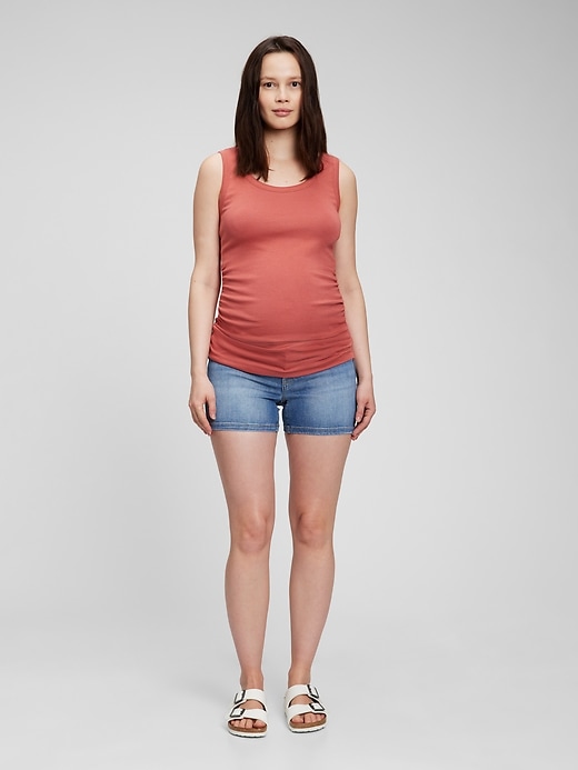 Image number 1 showing, Maternity Inset Panel 4" Denim Shorts