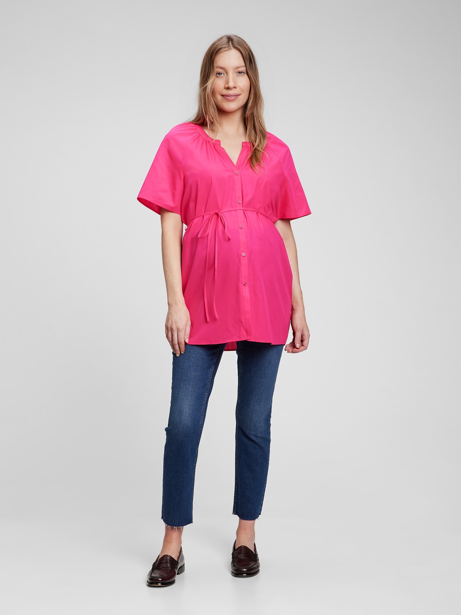 Maternity Button-Front Tie Top
