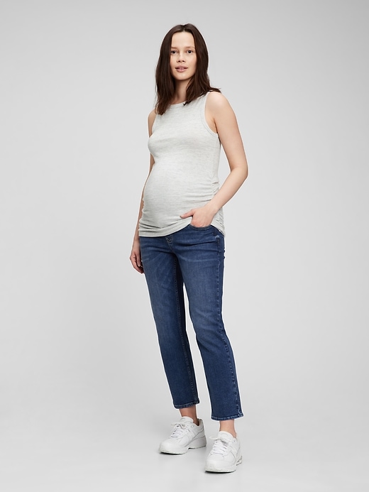 1 of 8 showing, with the color medium wash of product Maternity True Waistband Full Panel '90s Loose Jeans with Washwell