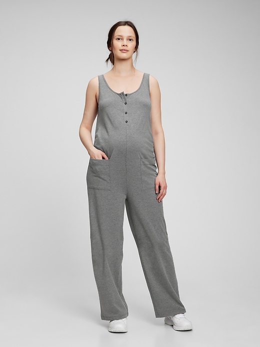 View large product image 1 of 1. Maternity Knit Button-Front Jumpsuit