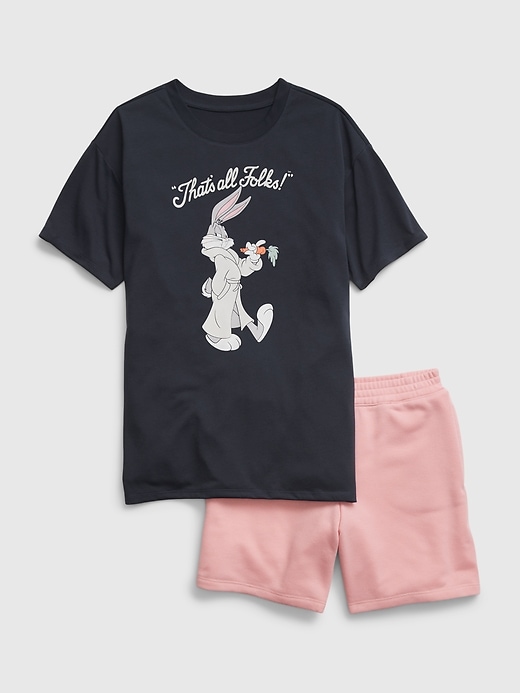 2 of 8 showing, with the color vintage navy of product Teen &#124 WB™ 100% Recycled Looney Tunes Oversized PJ Set