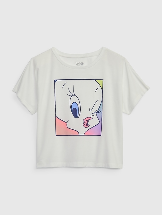 1 of 8 showing, with the color new off white of product GapFit Kids Recycled Looney Tunes Boxy Graphic T-Shirt
