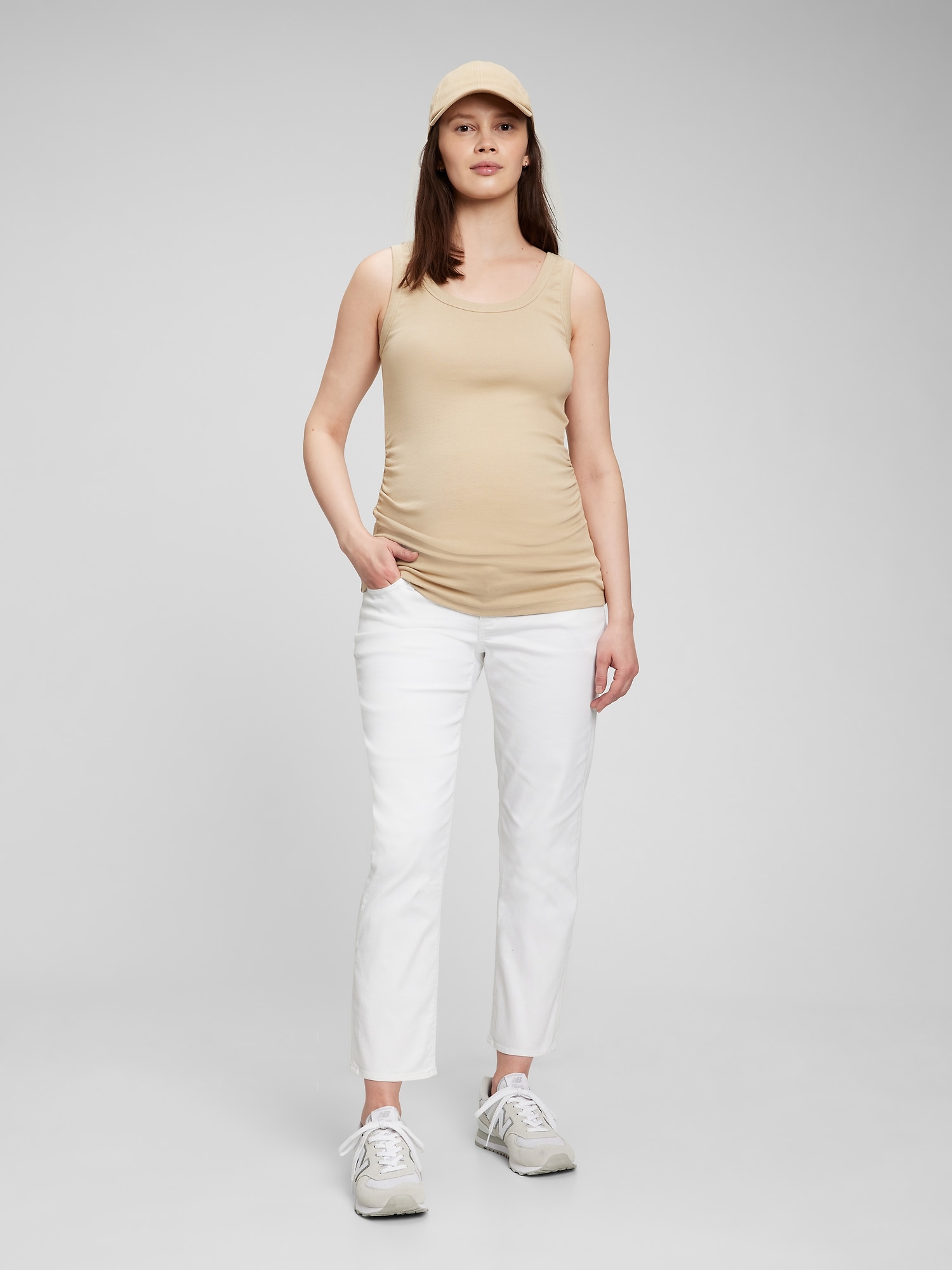 Gap Maternity True Waistband Full Panel Cheeky Straight Jeans With Washwell In White