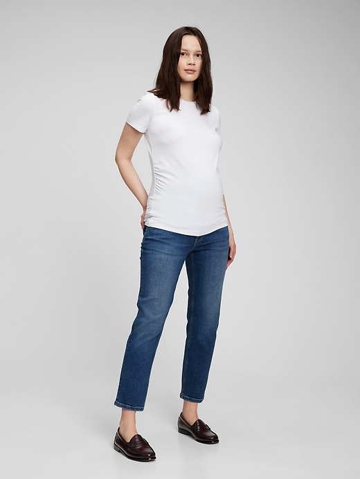 Image number 1 showing, Maternity True Waistband Full Panel Cheeky Straight Jeans with Washwell