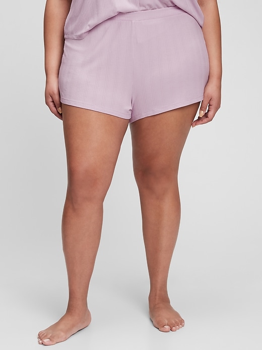 1 of 8 showing, with the color purple lavender frost of product Modal Ribbed Shorts