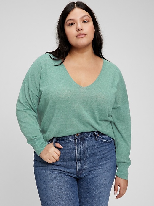 Linen Blend Lightweight V-Neck Sweater 