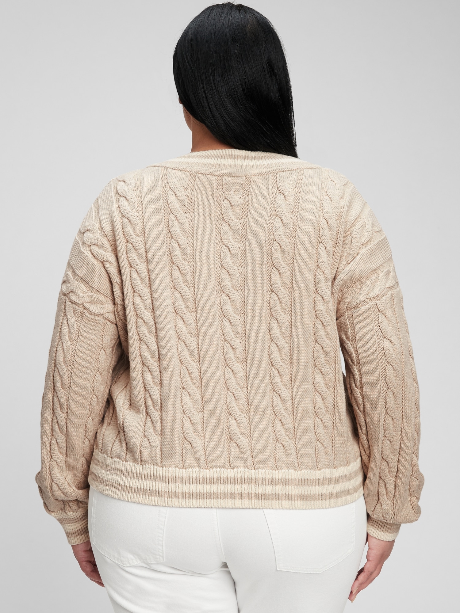 cable knit varsity sweater