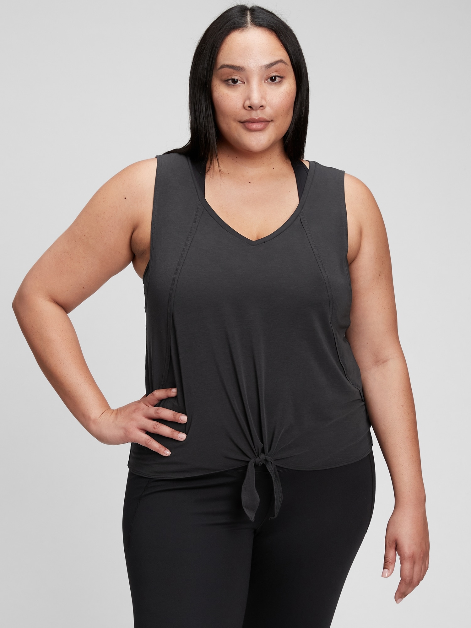 GapFit Breathe V-Neck Knot-Front Tank Top