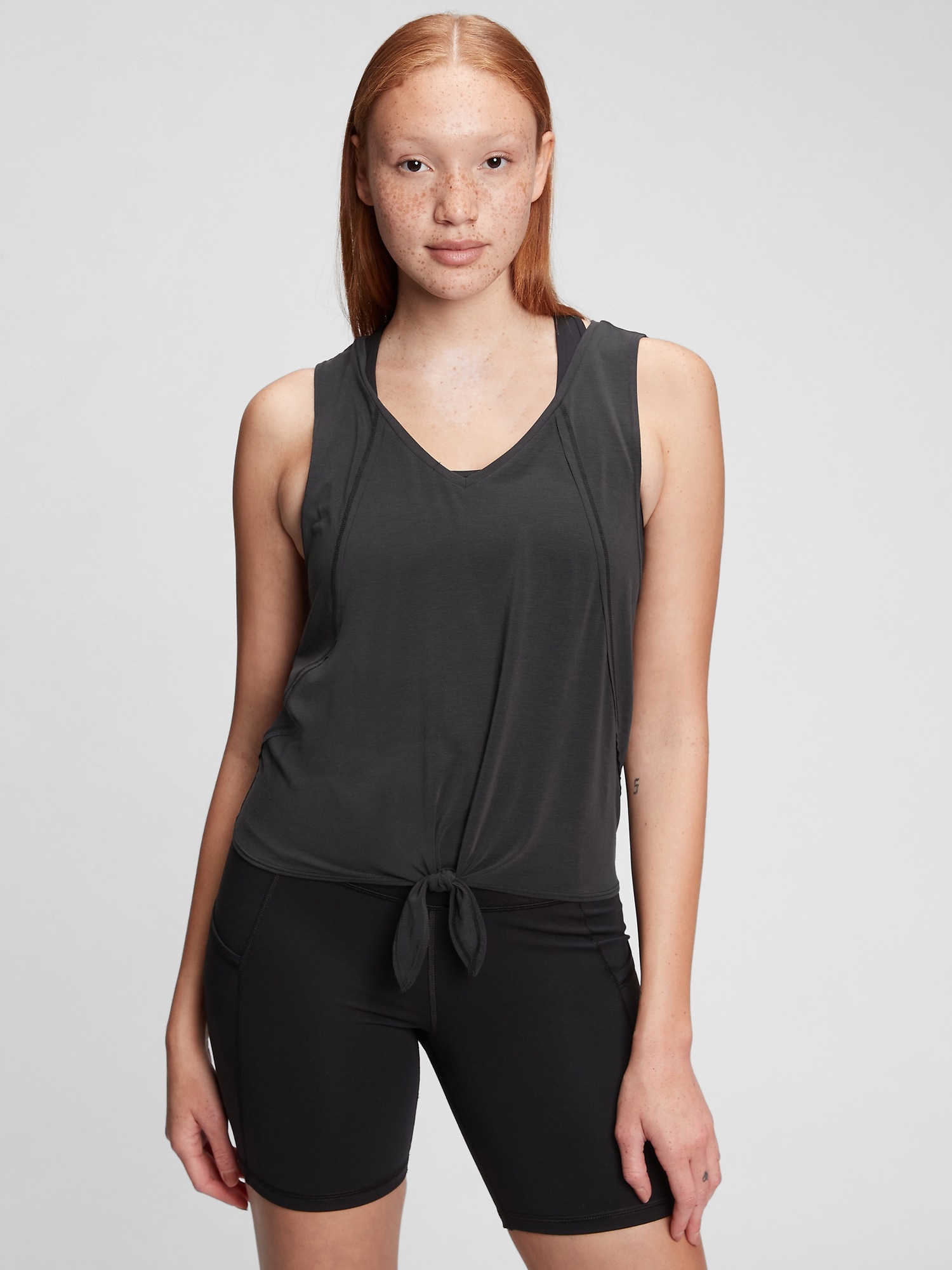 GapFit Breathe V-Neck Knot-Front Tank Top | Gap