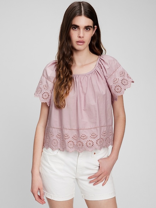 View large product image 1 of 1. Eyelet Flutter Sleeve Top