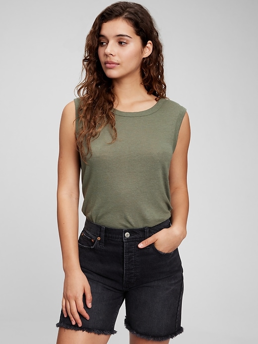 Image number 10 showing, Linen Blend Muscle Sleeveless T-Shirt