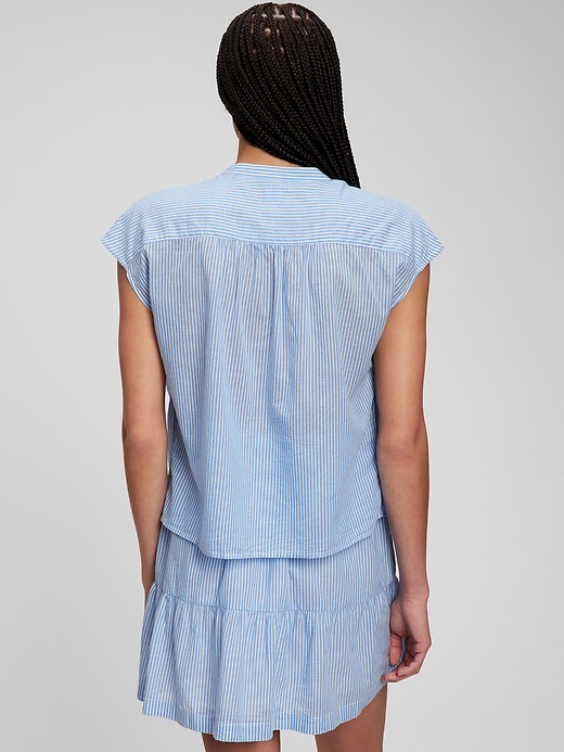 2 of 8 showing, with the color blue stripe of product Double-Button Top